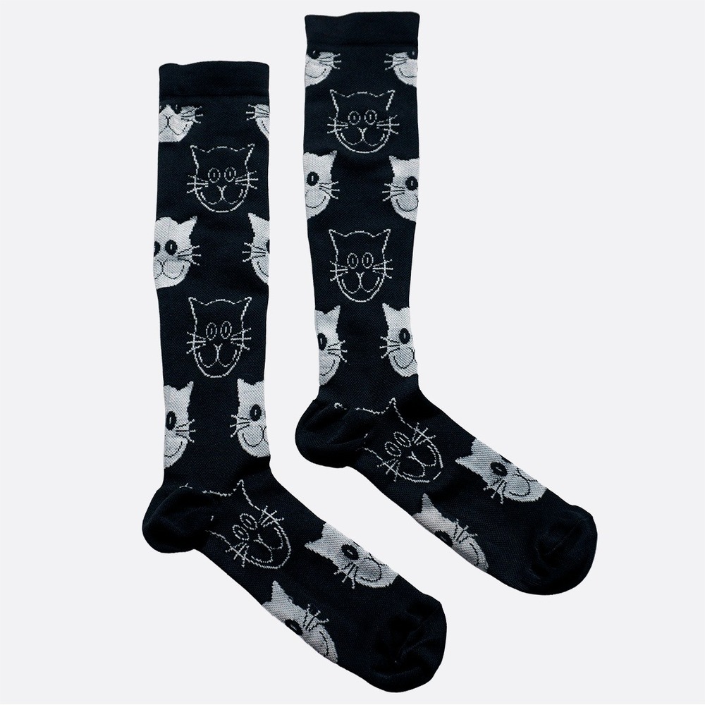 Black Cat Print Compression Socks L–XL Plus Size Cute Travel Support‎ - Picture 2 of 2